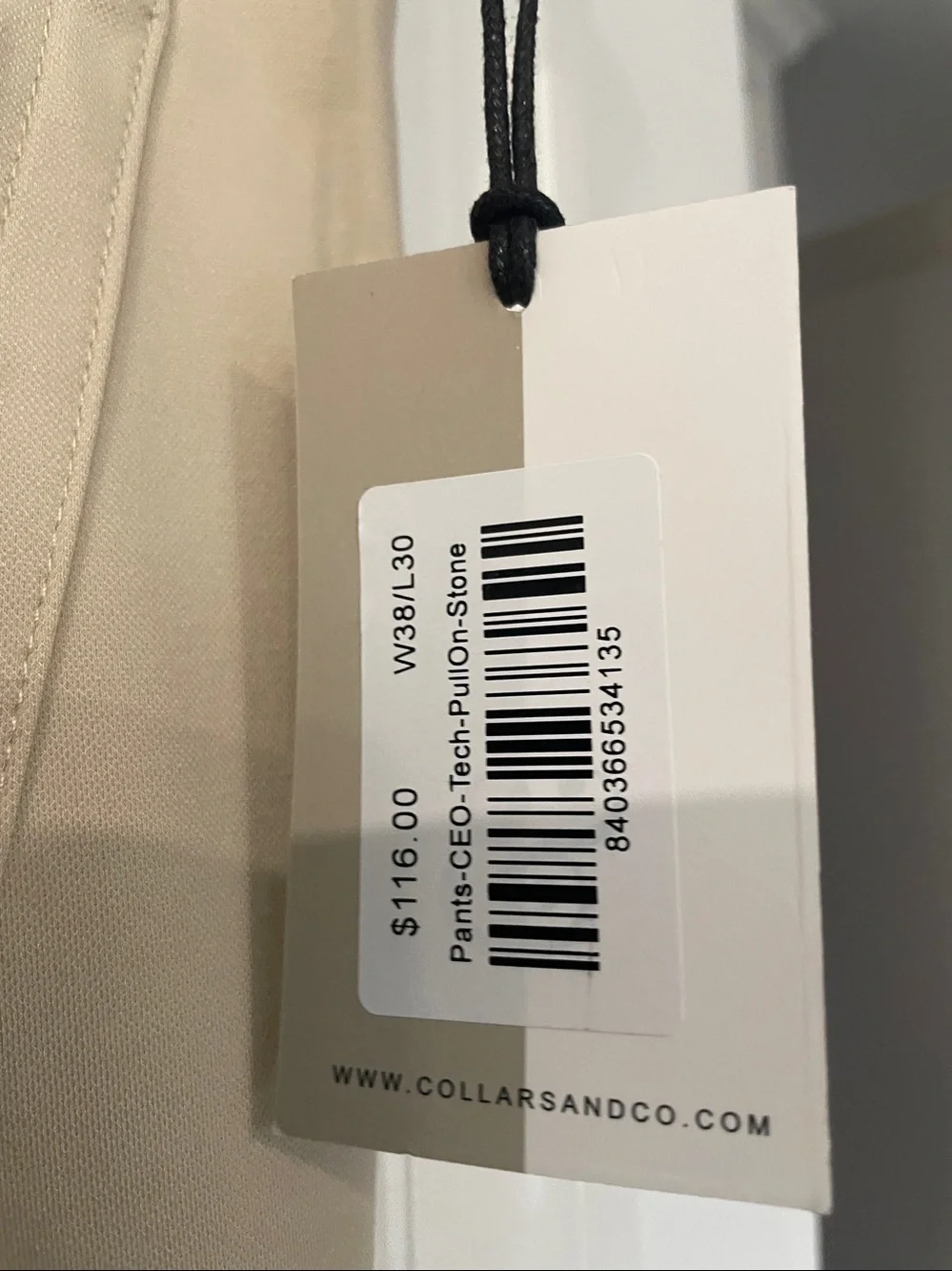 New Collars & Co CEO Tech Pull-On Performance Pants in beige 38/30 nwt